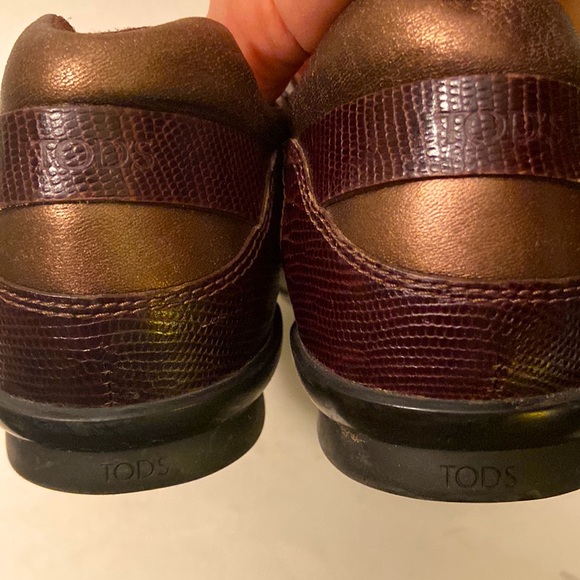 TOD’s Lace Up Flat Sneakers Brown Croco Leather/Mesh Shoes 38/7.5 Italy - Picture 3 of 10